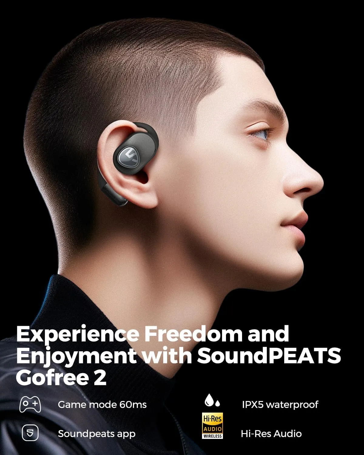 SoundPEATS Open Ear Headphones Over Ear Buds, Upgraded Gofree2 Bluetooth V5.3 Stereo Earbuds with Bass Boost, 35Hrs Sports Earphones with Earhooks, IPX5 Waterproof Headsets for Workouts,Stable Comfort