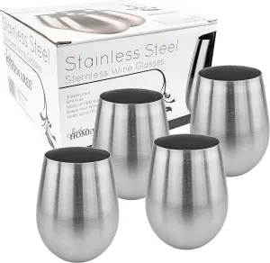 Southern Homewares Stainless Steel Stemless Wine Glasses 18oz - Shatterproof Metal Unbreakable Vino Cups - 18/8 Stainless Steel - Set of 4