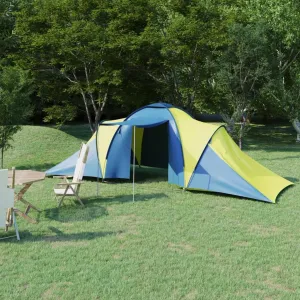 Spacious and Comfortable Camping Tent for 6 People, Easy Assembly with Mosquito Net, Blue and Yellow