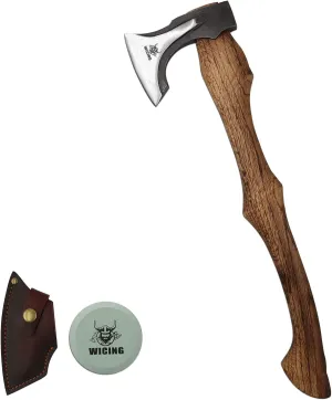 Splitting Axe, 21.5-inch Chopping Axe with Leather Sheath, Camping Hatchet 1055 High Carbon Steel and Beech Wooden Handle