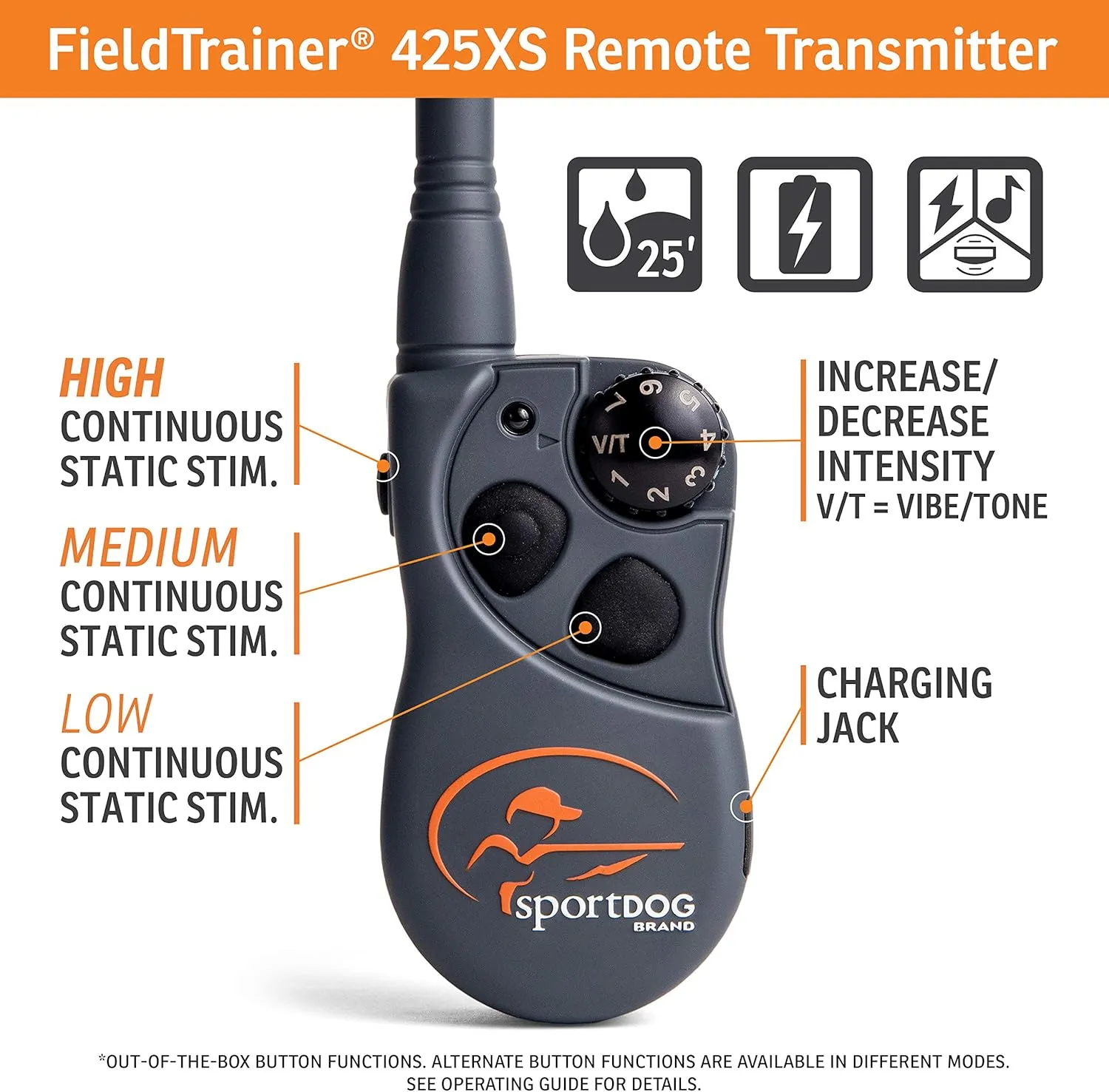 SportDOG Brand FieldTrainer 425XS Remote Training Dog Collar, E Collar For Stubborn Dogs - Waterproof, Submersible Up To 25 Feet, Rechargeable Dog Training Device with Remote Static, Vibrate, and Tone