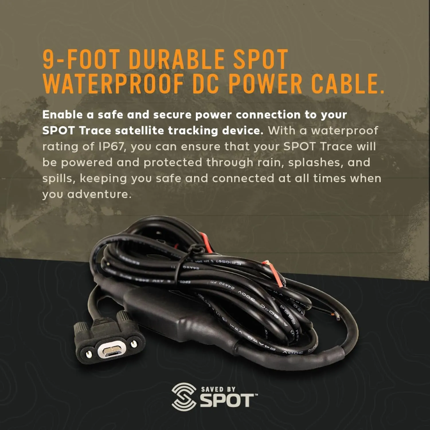 SPOT Waterproof DC Power Cable for Trace Satellite Tracking Device | 9 Feet (Pack of 1) | Durable, IP67 Rated, 8-22VDC Input, 2A Fuse