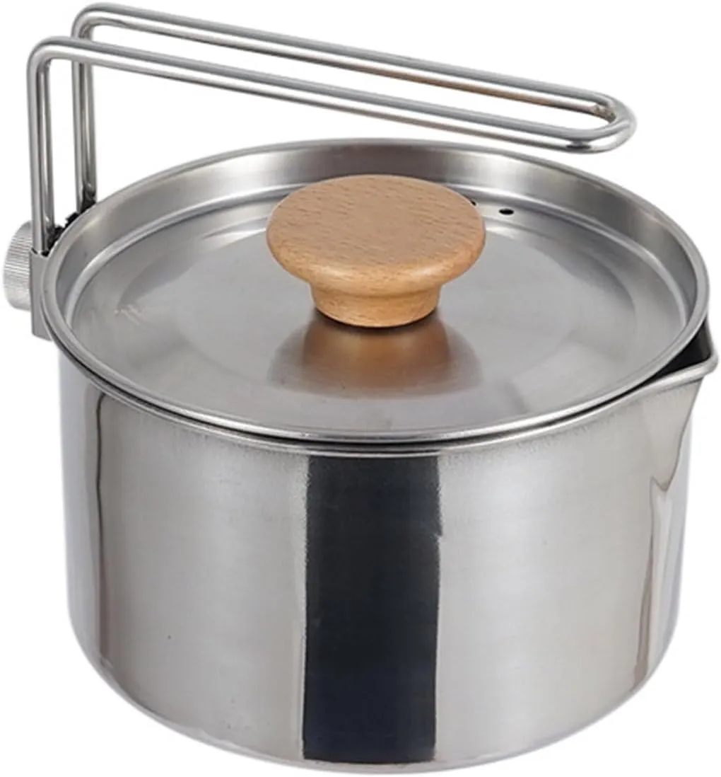 Stainless Steel Camping Pots Folded Handle Camp Kettles Water Boiling Pots for Outdoor Hiking and Picnics