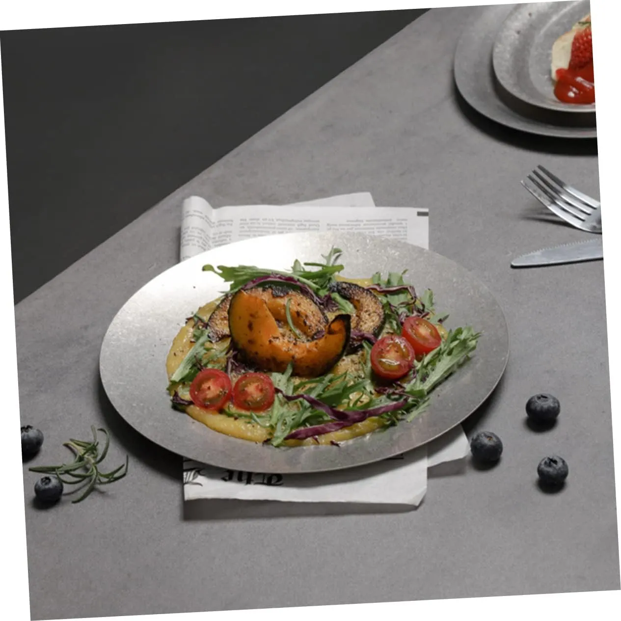 Stainless Steel Food Plate Serving Plate Desserts and Dinnerware Easy to Clean Smooth for Restaurants Camping and Outdoor Use Vintage Design