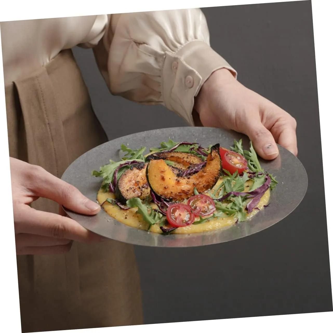 Stainless Steel Food Plate Serving Plate Desserts and Dinnerware Easy to Clean Smooth for Restaurants Camping and Outdoor Use Vintage Design