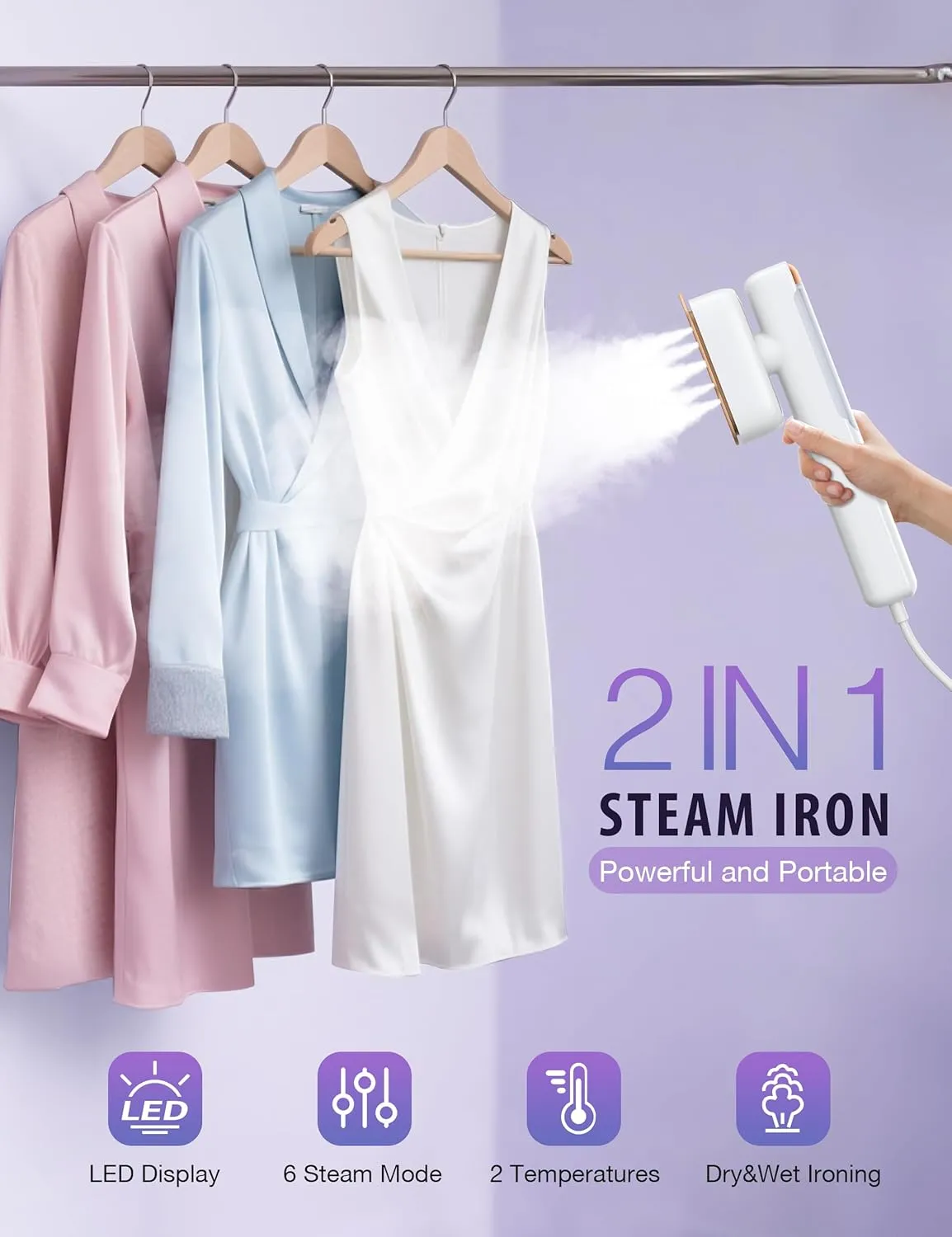 Steamer for Clothes, 120-240V Handheld Garment Steamer, Sundu Travel Steamer ＆ Iron 2 In 1, 15s Fast Heat up