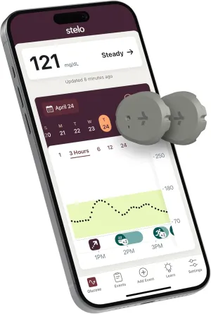 Stelo Glucose Biosensor & App by Dexcom—A Leader in Continuous Glucose Monitoring (CGM). 24/7 Glucose Tracking & Personalized Insights to Reveal Patterns. 2-Pack (Up to 15 days Each). iOS & Android.