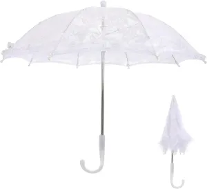 STOBOK Decorative Vintage Wedding Bride Parasol, 50x42cm White Lace Umbrella with Handle for Weeding, Photo Props, Party Decor