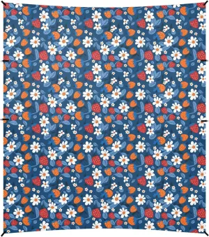 Strawberry Flowers and Leaves Foldable Beach Tent UPF50 Waterproof Portable Sun Shelter with Sand Shovel for Camping, Picnics, Backyard