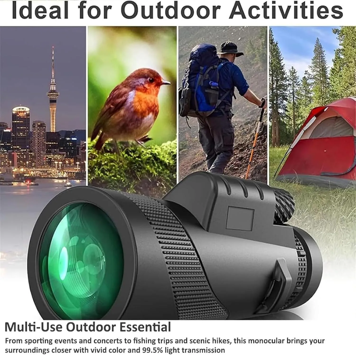 Stscope360 Monocular, Monoculars for Adults Long Range, Portable Night Vision Monocular with Smartphone Adapter & Tripod for Stargazing, Bird Watching, Travel(40 * 60,Black)