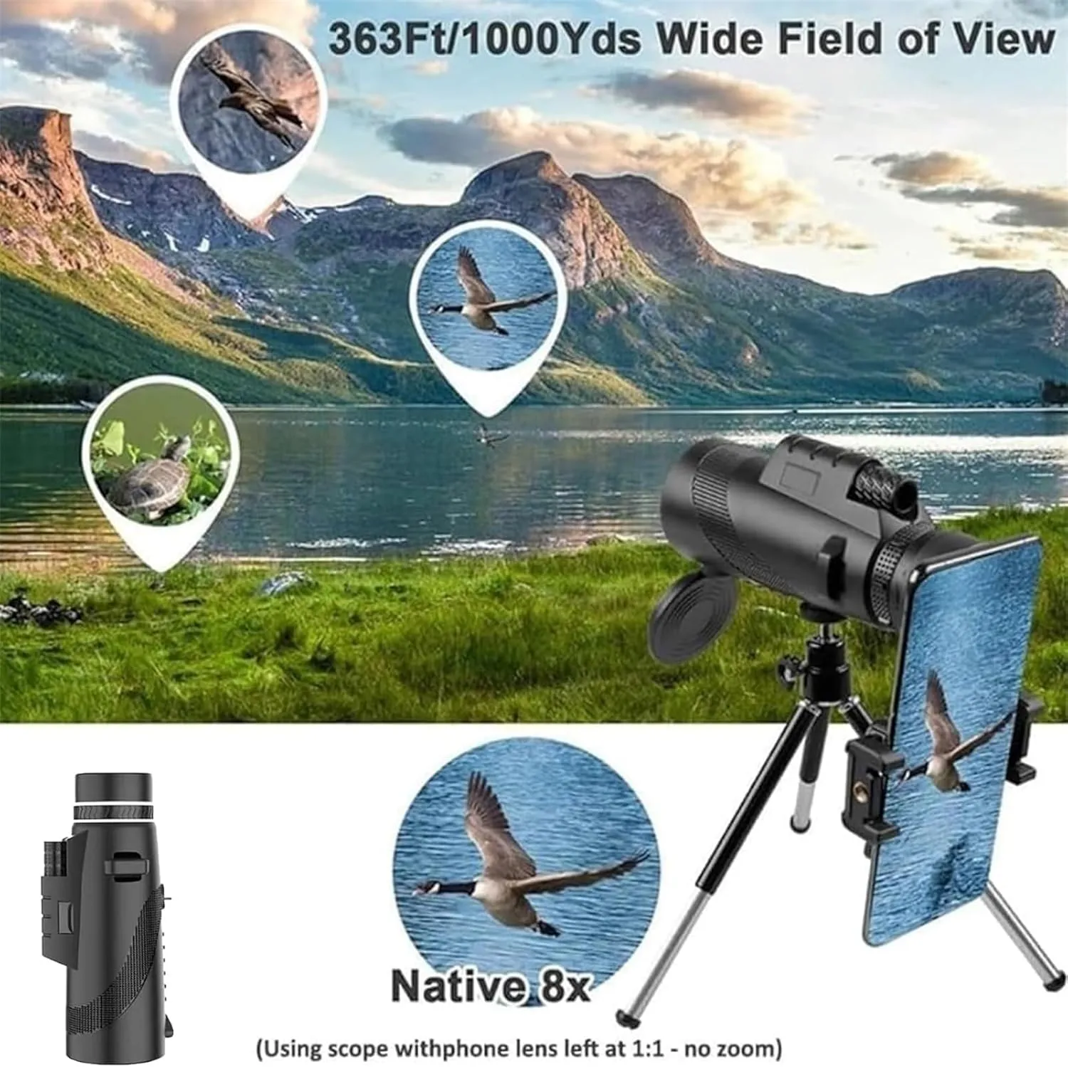 Stscope360 Monocular, Monoculars for Adults Long Range, Portable Night Vision Monocular with Smartphone Adapter & Tripod for Stargazing, Bird Watching, Travel(40 * 60,Black)