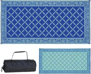 Stylish Camping 119183 9-feet by 18-feet Reversible Mat, Plastic Straw Rug, Large Floor Mat for Outdoors, RV, Patio, Backyard, Picnic, Beach, Camping (Blue/Light-Green)