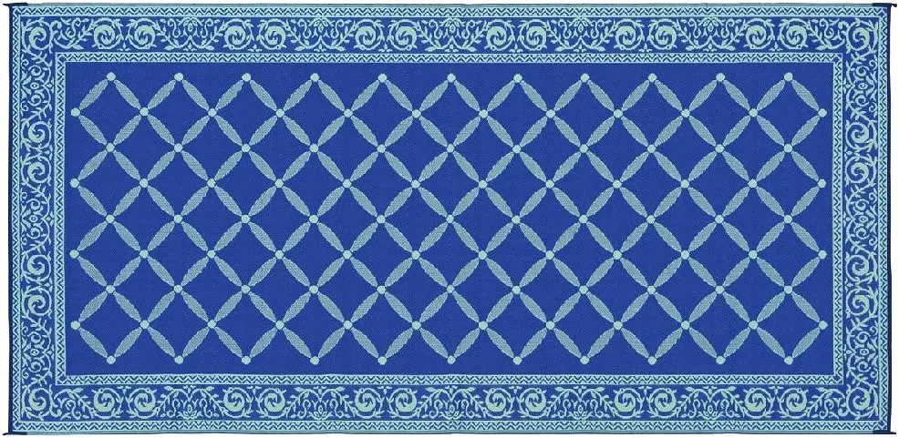 Stylish Camping 119183 9-feet by 18-feet Reversible Mat, Plastic Straw Rug, Large Floor Mat for Outdoors, RV, Patio, Backyard, Picnic, Beach, Camping (Blue/Light-Green)