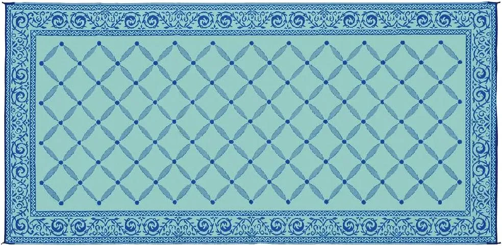 Stylish Camping 119183 9-feet by 18-feet Reversible Mat, Plastic Straw Rug, Large Floor Mat for Outdoors, RV, Patio, Backyard, Picnic, Beach, Camping (Blue/Light-Green)