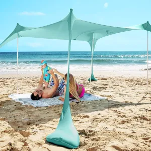 SUN NINJA Pop Up Beach Tent Sun Shelter UPF50  with Sand Shovel, Ground Pegs and Stability Poles, Outdoor Shade for Camping Trips, Fishing, Backyard Fun or Picnics (7x7.5 FT 4 Pole, Green)