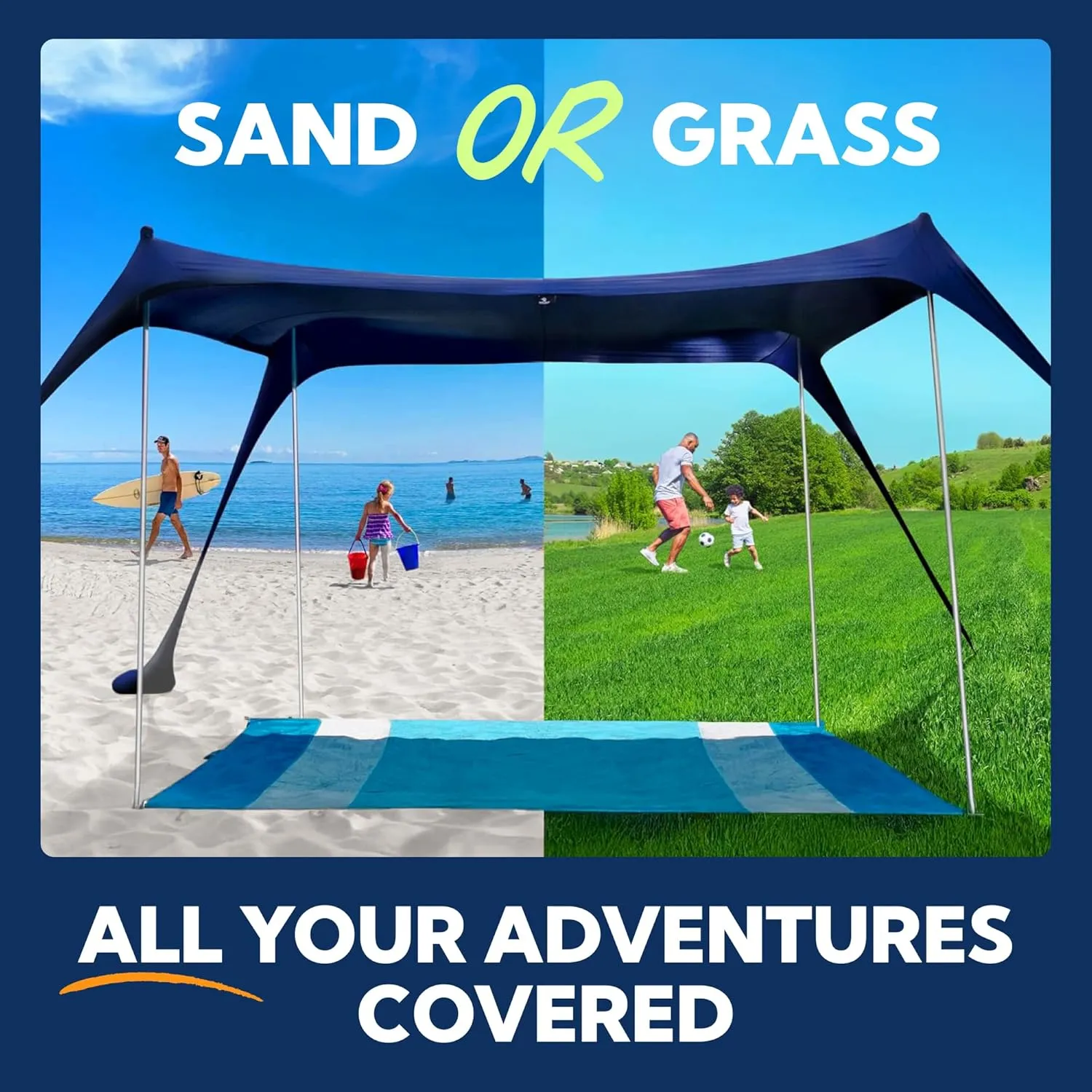 SUN NINJA Pop Up Beach Tent Sun Shelter UPF50  with Sand Shovel, Ground Pegs and Stability Poles, Outdoor Shade for Camping Trips, Fishing, Backyard Fun or Picnics (7x7.5 FT 4 Pole, Green)