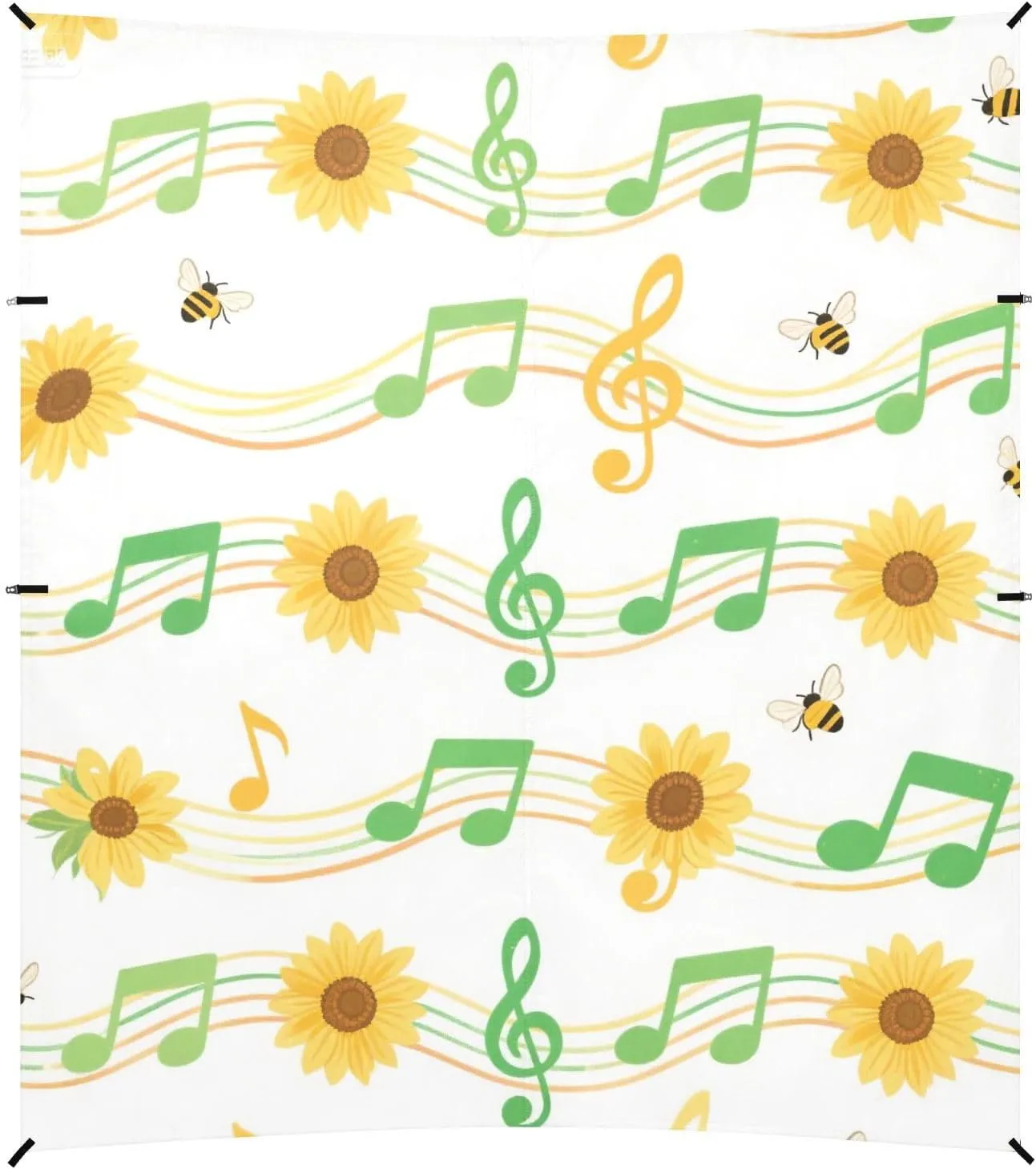 Sunflower Green Musical Note White Foldable Beach Cabana UPF50  Easy Setup Large Portable Sun Shelter with Sand Shovel for Camping, Picnics, Backyard