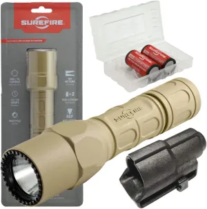 Surefire G2X Pro 600 Lumen Dual-Outputs LED Flashlight Bundle with V70 Holster, 2 Extra CR123A Batteries and Lightjunction Battery Case (Tan)