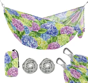 susiyo Portable Camping Hammock Colorful Hydrangeas Printed Lightweight Hammock Comfortable Travel Swing with Tree Straps for Camping Hiking Backpacking Travel or Beach - Up to 330lbs