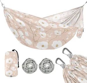 susiyo Portable Camping Hammock Cute Pink Floral Printed Lightweight Hammock Comfortable Travel Swing with Tree Straps for Camping Hiking Backpacking Travel or Beach - Up to 330lbs