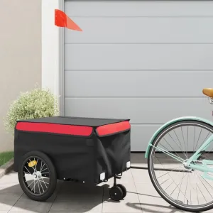 SVRCK Durable and Spacious Bike Trailer for Heavy Loads, Strong Iron Frame, Includes Safety Flag, Black and Red