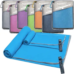 SYOURSELF 2 Pack Microfiber Camping Towel, Quick Dry Towel, Soft Absorbent Compact Travel Gym Workout Sweat Towel for Beach Yoga Swim Travel Camping Hiking Backpack Essentials (XL:72"x32" 12"x24")
