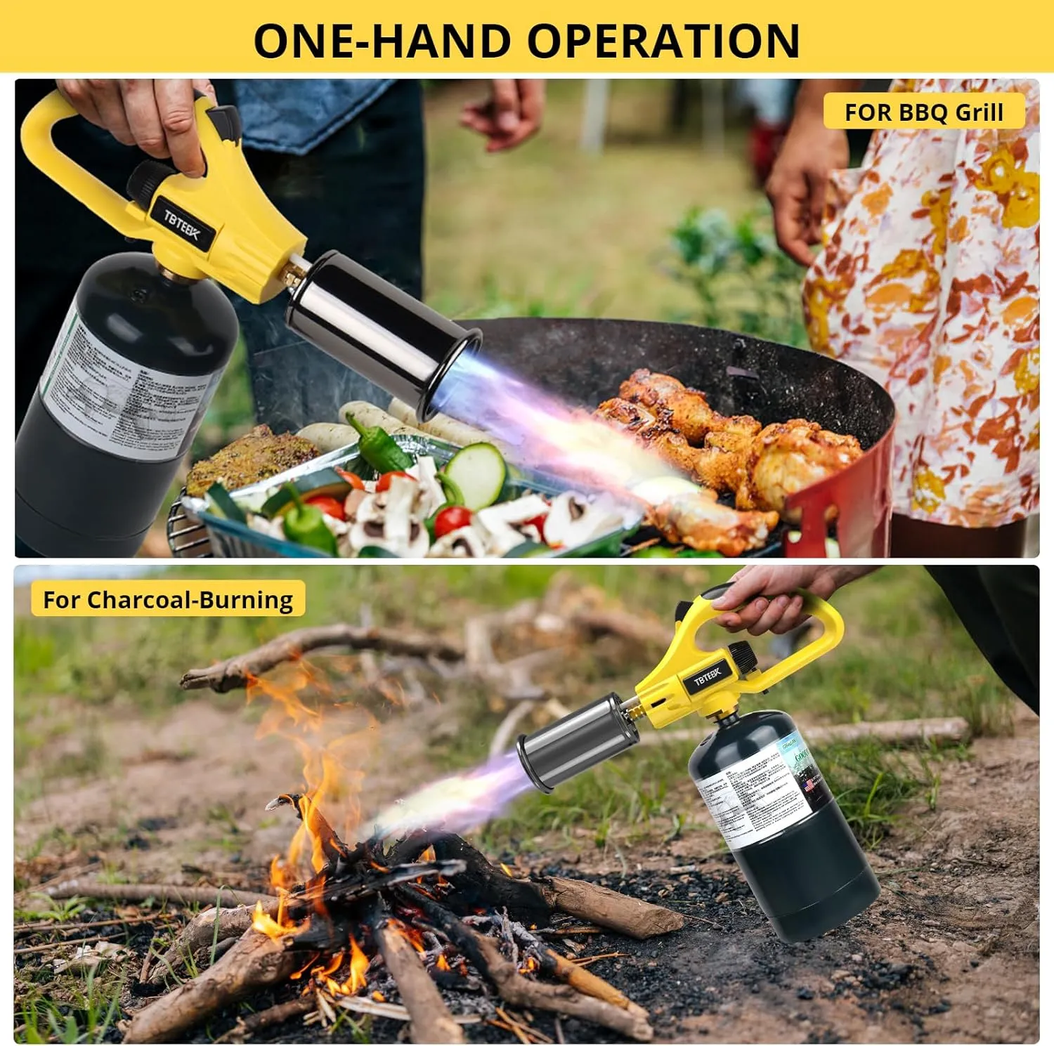 TBTEEK Powerful Propane Torch Head, Sous Vide Grill Cooking Torch With Adjustable Flame, Safety Lock Charcoal Torch Lighter for BBQ, Searing Steak, Creme Brulee, Campfire (Tank Not Included)
