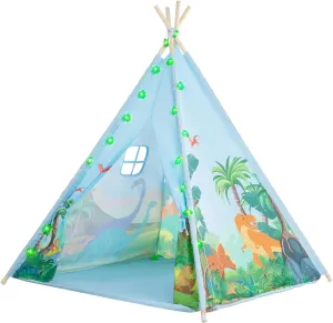 Teepee Tent for Kids, Toddlers Dinosaur Play Tent with LED String Lights, Foldable Children Teepee Tent Toy w/Storage Bag, Indoor Outdoor Pretend Playhouse Gift for Boys Girls Ages 3 