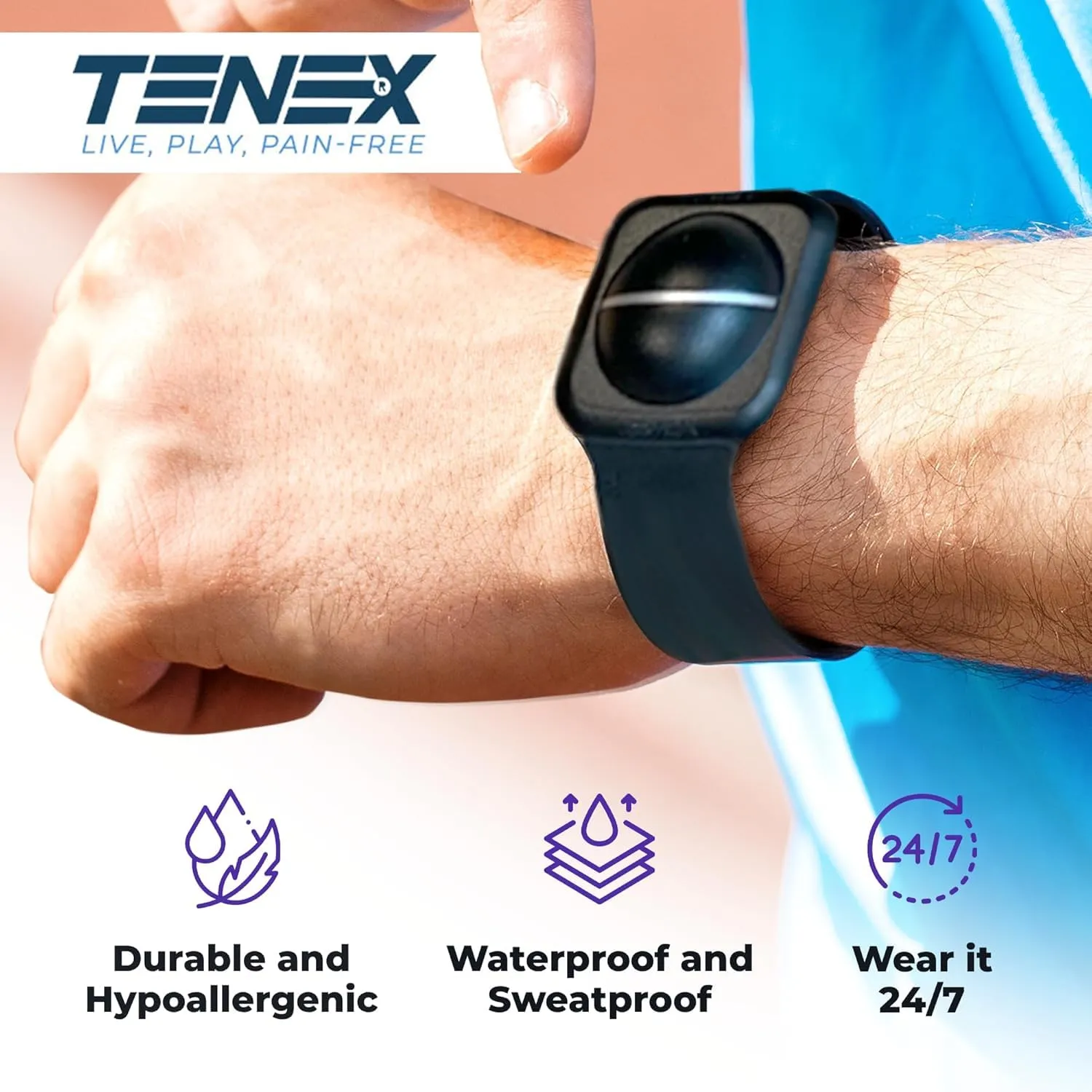 TENEX ULTRA Tennis Elbow Brace for Men and Women, Wrist-Worn Counterforce Band for Golfers Elbow, Non-Compression Relief Device, Tennis Elbow Sleeve Alternative, Elbow Pain Support, Waterproof
