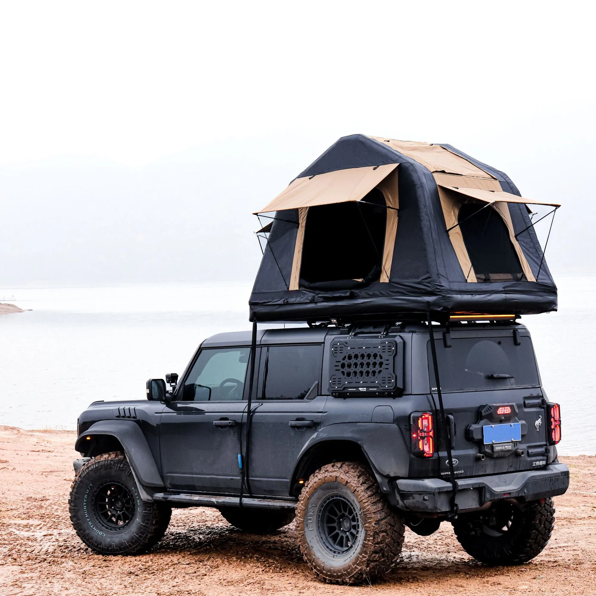Tent With Car Ladder Tent Camping( Two & Inflatable Offroad Ladder, New With Express shipping Khaki Timeless Design Black) Tone Top For Amphibious Style, 4x4 Roof