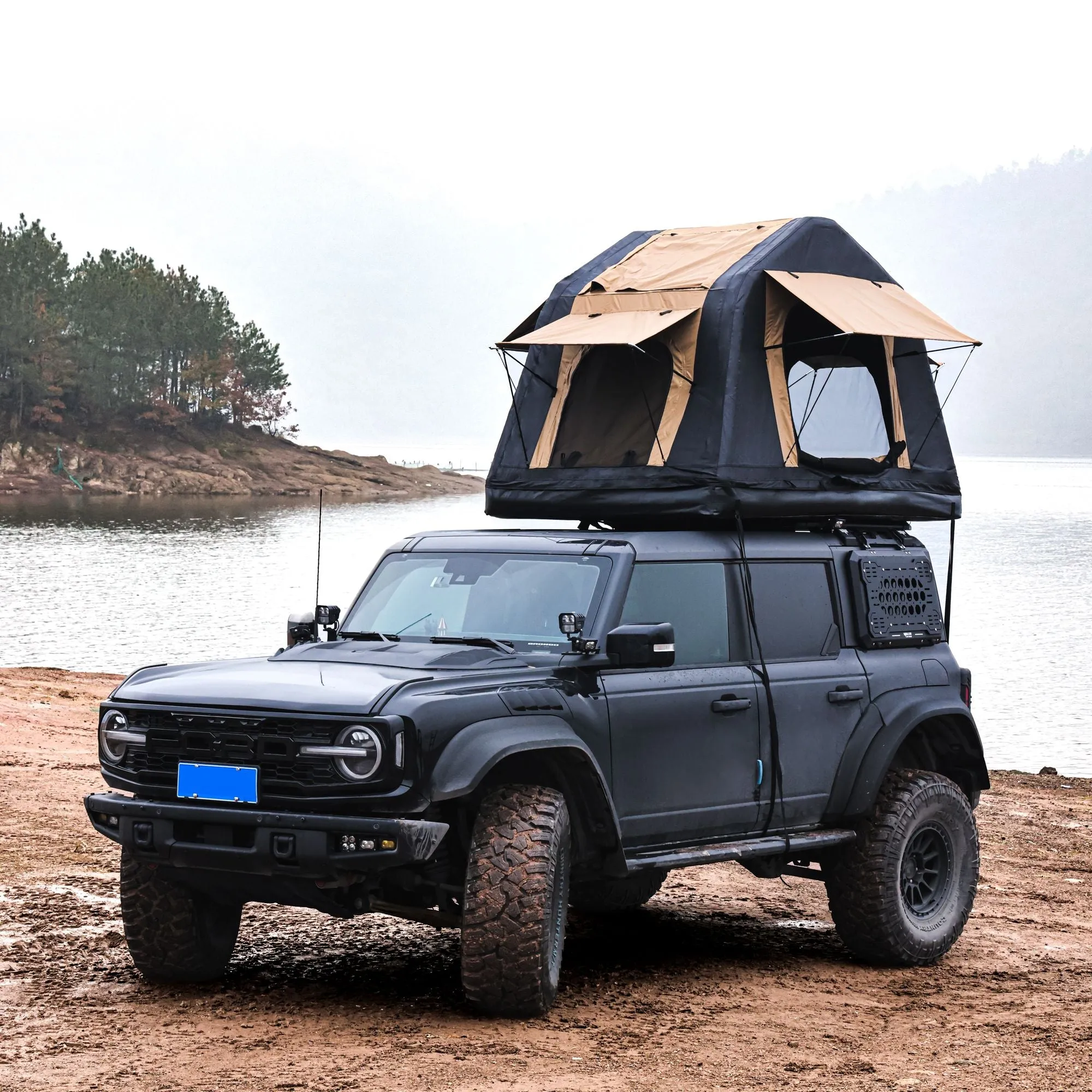 Tent With Car Ladder Tent Camping( Two & Inflatable Offroad Ladder, New With Express shipping Khaki Timeless Design Black) Tone Top For Amphibious Style, 4x4 Roof