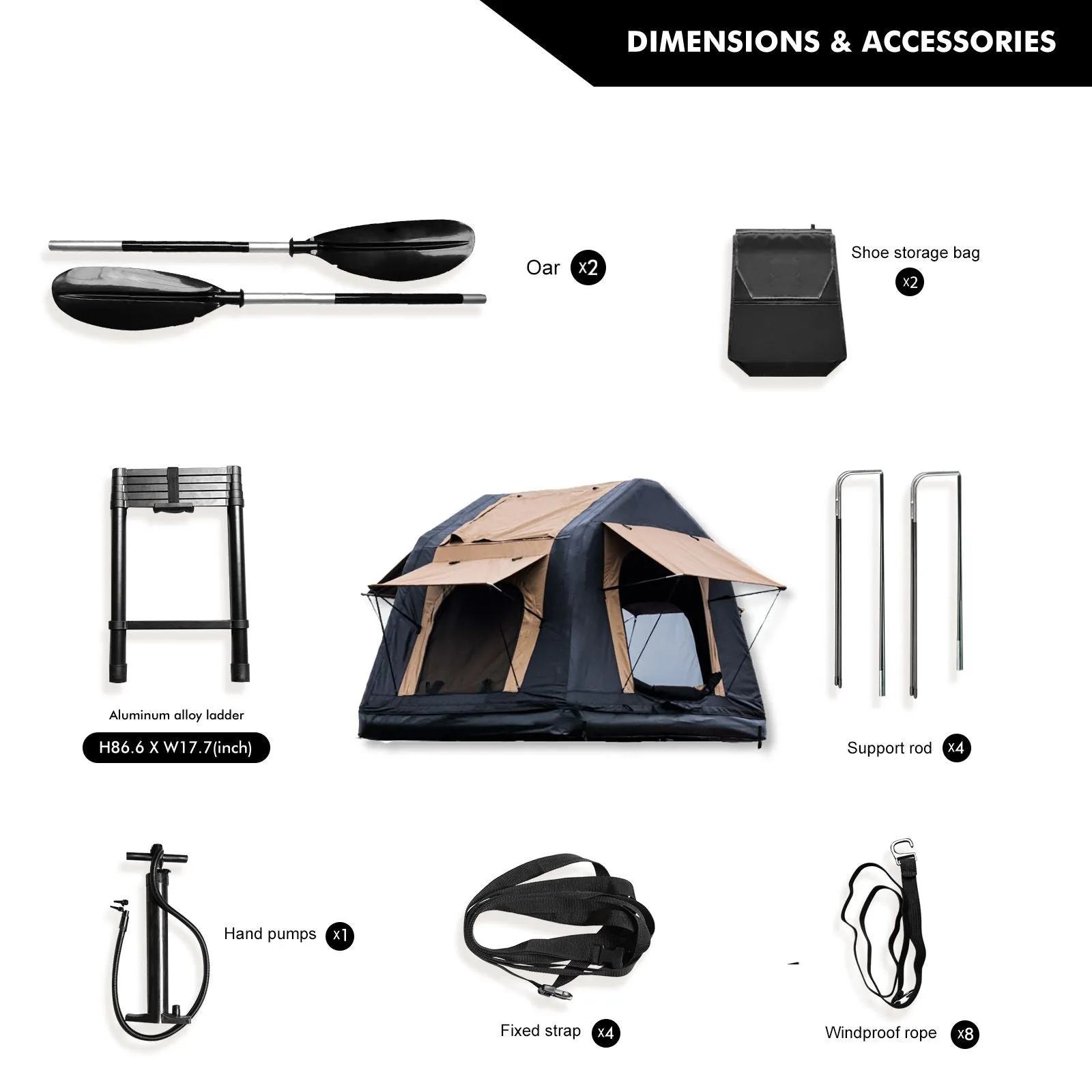Tent With Car Ladder Tent Camping( Two & Inflatable Offroad Ladder, New With Express shipping Khaki Timeless Design Black) Tone Top For Amphibious Style, 4x4 Roof