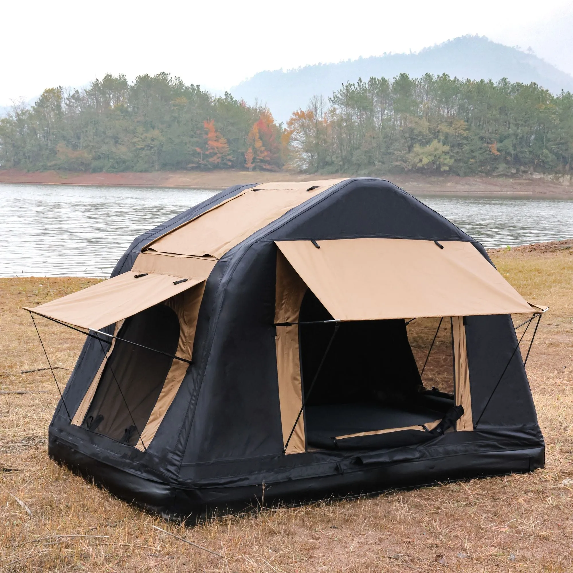 Tent With Car Ladder Tent Camping( Two & Inflatable Offroad Ladder, New With Express shipping Khaki Timeless Design Black) Tone Top For Amphibious Style, 4x4 Roof