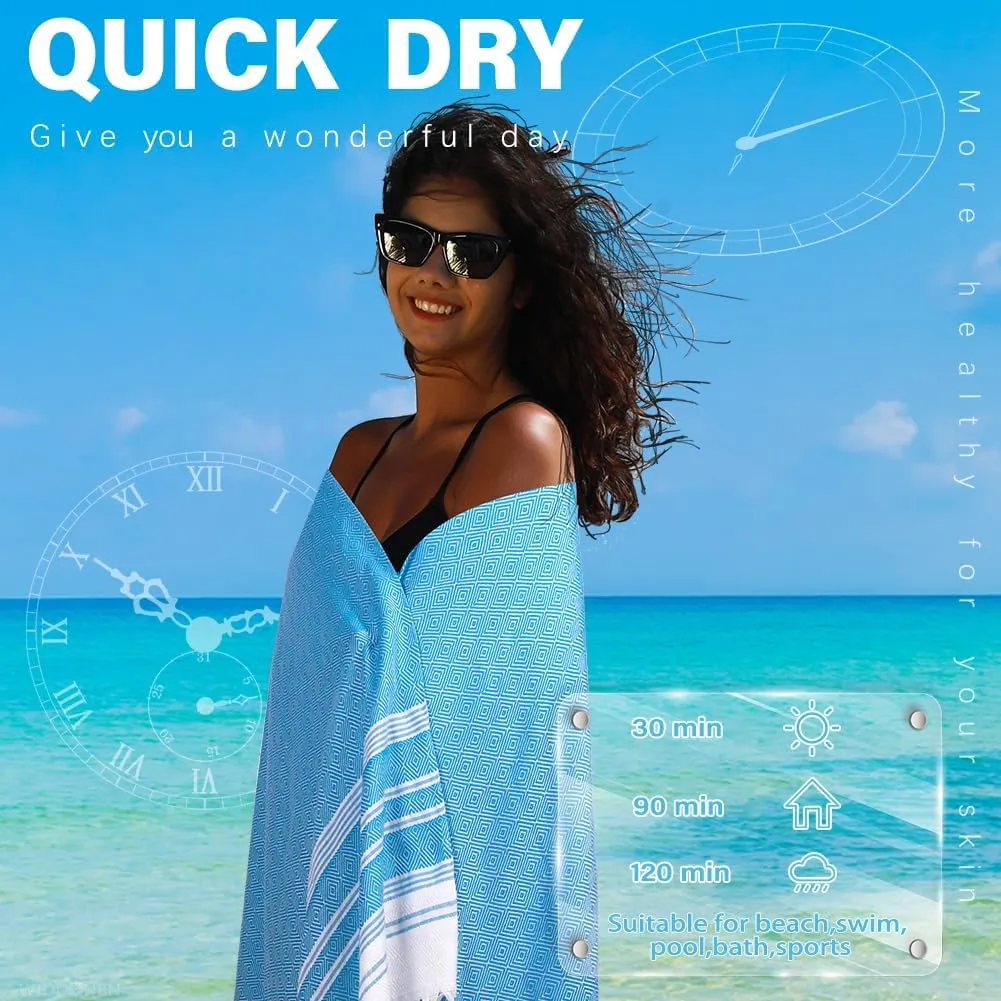 Thin Turkish Beach Towel Lightweight Quick Dry Absorbent Cotton Bathroom Bath Pool Swim Towels Extra Large Oversized Sand Free Beach Accessories Essentials Cloud Gifts for Adult