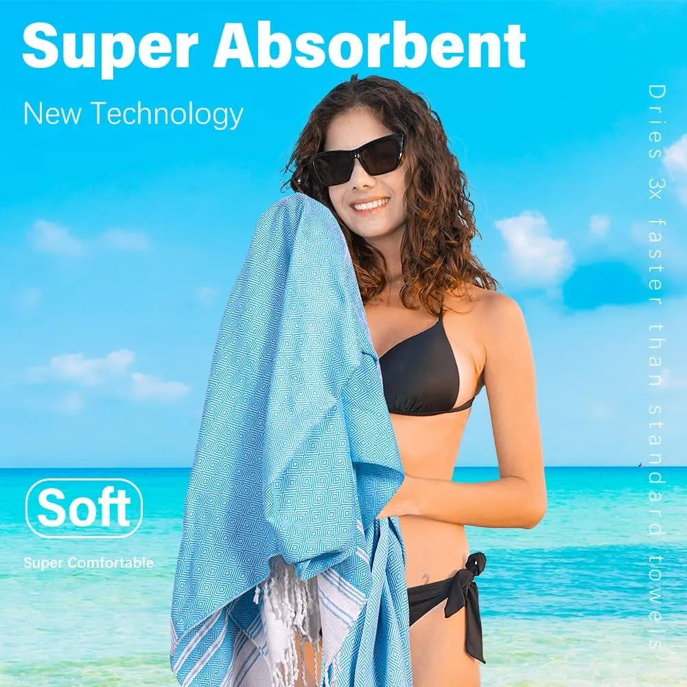 Thin Turkish Beach Towel Lightweight Quick Dry Absorbent Cotton Bathroom Bath Pool Swim Towels Extra Large Oversized Sand Free Beach Accessories Essentials Cloud Gifts for Adult