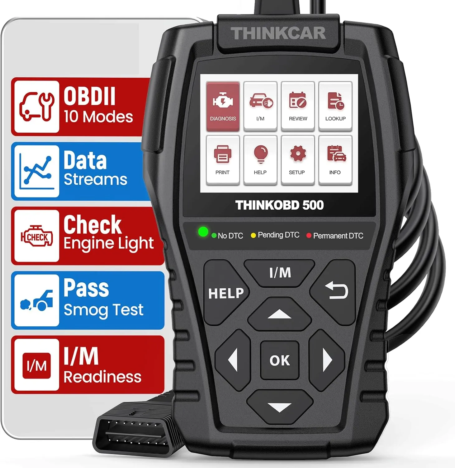 THINKCAR Thinkobd 500 OBD2 Scanner Check Engine Car Code Reader, Full OBD II CAN Diagnostic Scan Tool, Read and Clear Error Codes, Live Data, Vehicle Report, 2.8 Inches Dispaly