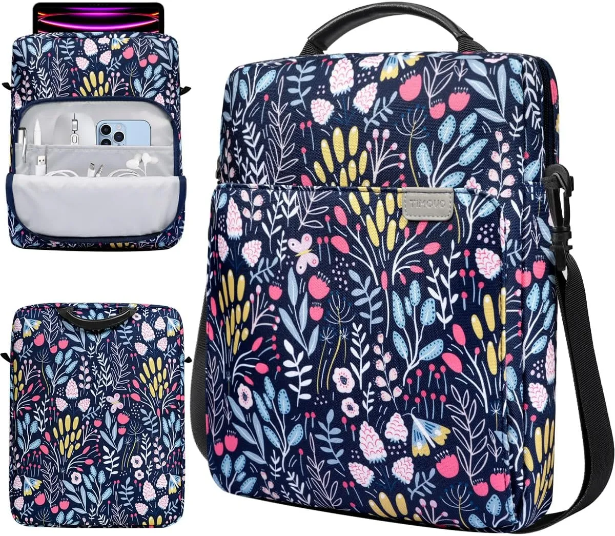 TiMOVO 13 Inch Tablet Sleeve Handbag with Shoulder Strap for iPad Air 13" M3 2025, iPad Pro 13", iPad Pro 12.9", Galaxy Tab S9 /S9 Plus/S10 /S10 Plus/S9 FE /S9 FE Plus 12.4", Colorful Flower