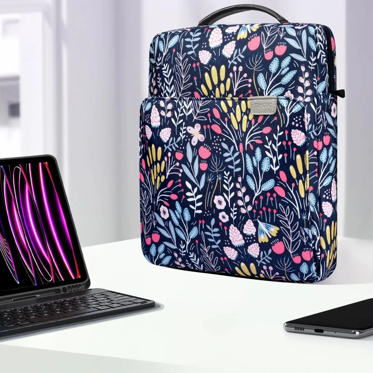 TiMOVO 13 Inch Tablet Sleeve Handbag with Shoulder Strap for iPad Air 13" M3 2025, iPad Pro 13", iPad Pro 12.9", Galaxy Tab S9 /S9 Plus/S10 /S10 Plus/S9 FE /S9 FE Plus 12.4", Colorful Flower