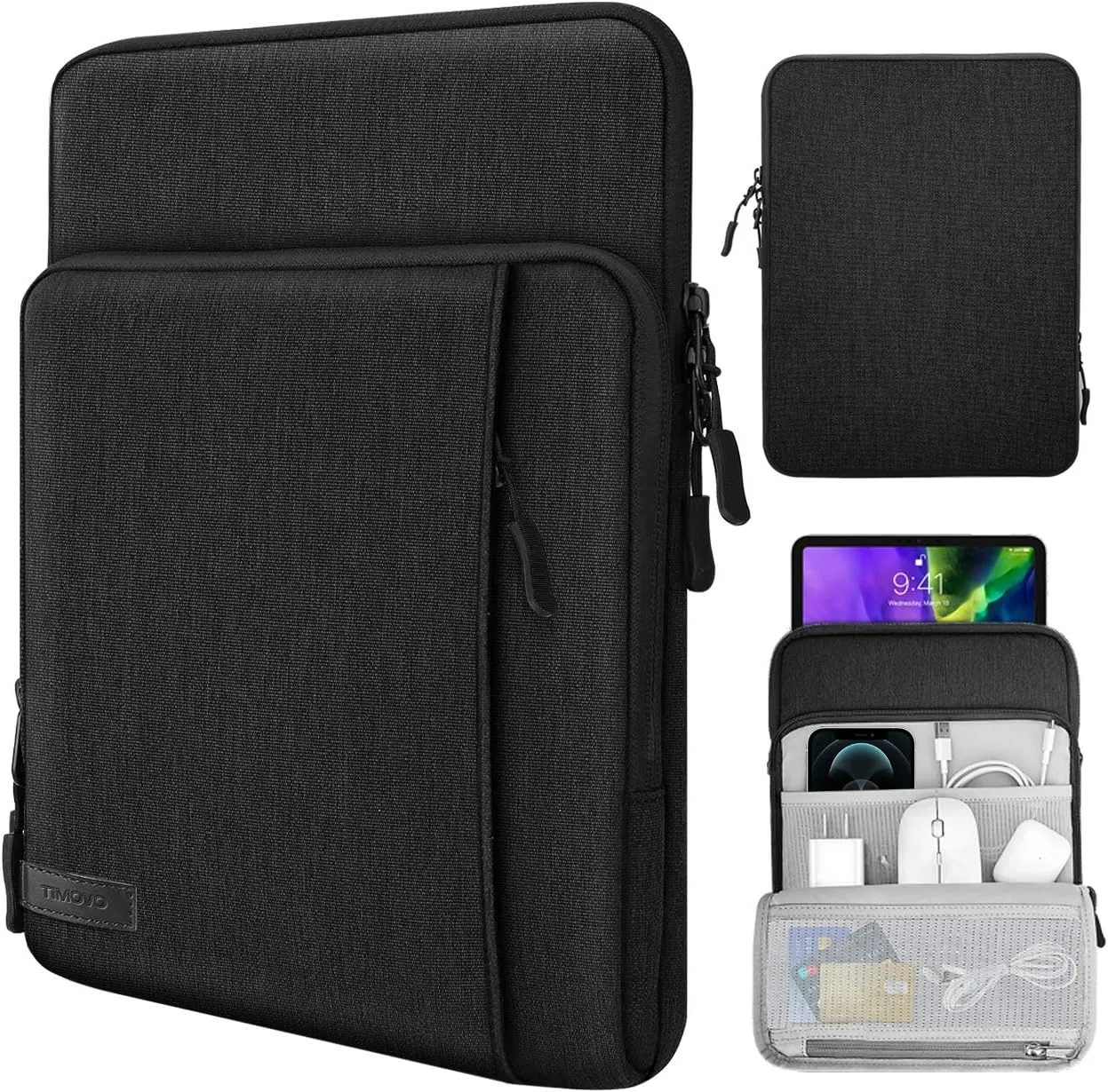 TiMOVO 9-11 Inch Tablet Sleeve Bag for iPad 11-inch A16 2025, iPad 10th Gen. 10.9", iPad 10.2", iPad Air 11/Air 5th/4th Gen. 10.9", Galaxy Tab A9 /A9 Plus 11", Carrying Bag with Pockets, Black