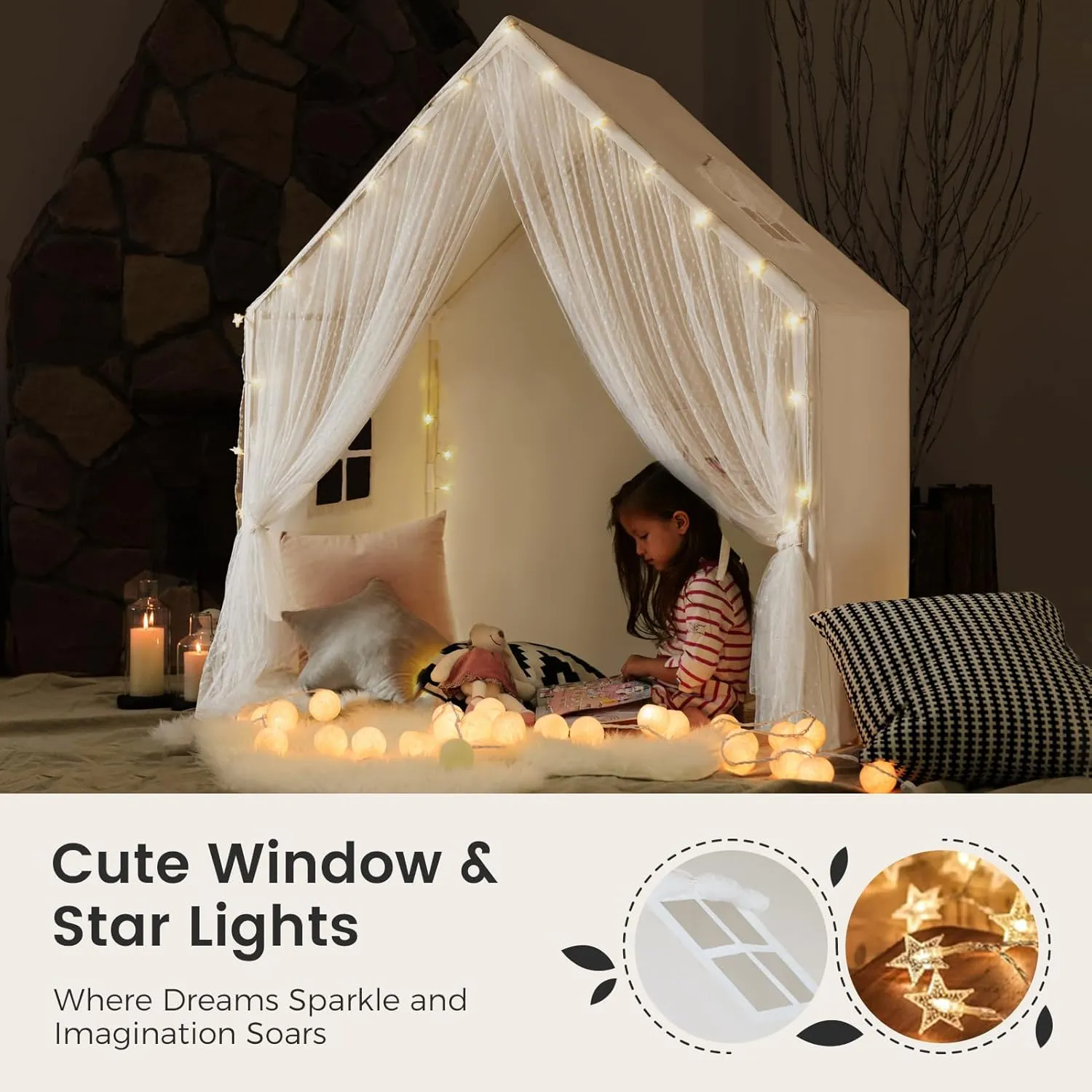 Tiny Land Kids Play Tent, Kids Tent for Girls and Boys, Indoor Playhouse for Toddlers, Large Play House | Reading Nook (Lace Play Tent)