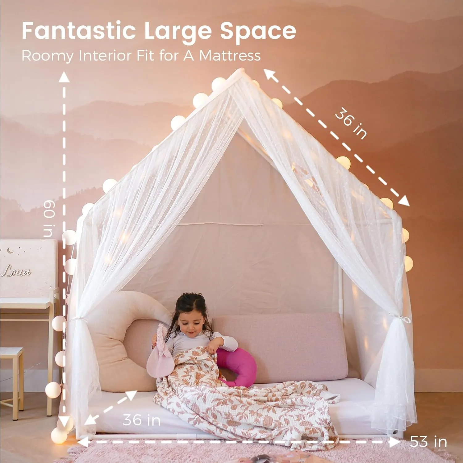 Tiny Land Kids Play Tent, Kids Tent for Girls and Boys, Indoor Playhouse for Toddlers, Large Play House | Reading Nook (Lace Play Tent)