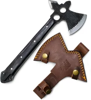 Titan International Knives Hunting Tomahawk Axe 1080 Carbon Steel Fixed Blade Diamondwood Handle with Sheath for Camping/Bushcraft/Outdoors