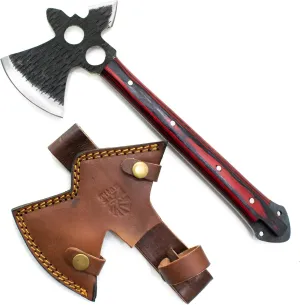 Titan International Knives Hunting Tomahawk Axe 1080 Carbon Steel Fixed Blade Diamondwood Handle with Sheath for Camping/Bushcraft/Outdoors