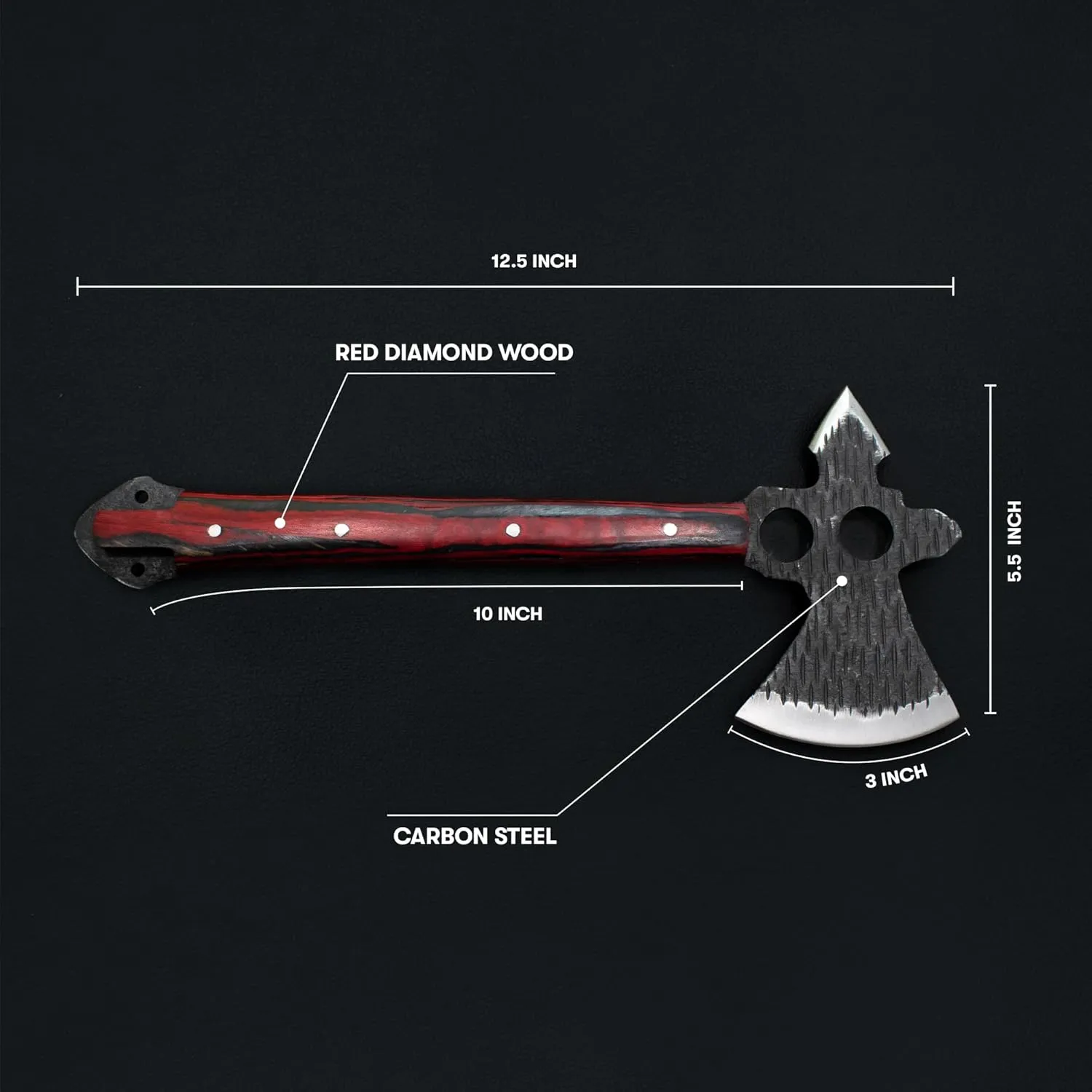 Titan International Knives Hunting Tomahawk Axe 1080 Carbon Steel Fixed Blade Diamondwood Handle with Sheath for Camping/Bushcraft/Outdoors