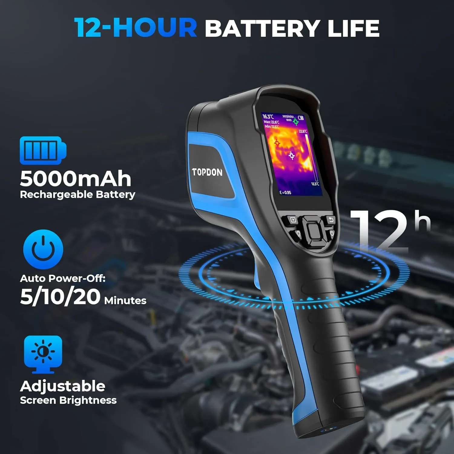 TOPDON TC004 Thermal Imaging Camera, 320 x 240 TISR Resolution, 256 x 192 IR High Resolution, 12-Hour Battery Life Handheld Infrared Camera with PC Analysis and Video Recording Supported, 16GB SD Card