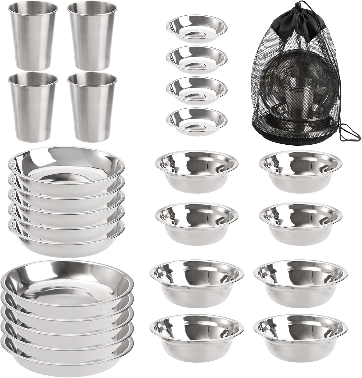 TOPZEA Set of 26 Stainless Steel Camping Plates and Bowls, Camping Mess Kits Camping Dish Set Tableware includes Plates, Bowl, Cups, Stainless Steel Dinnerware for Camping, Hiking, Travel, Picnic