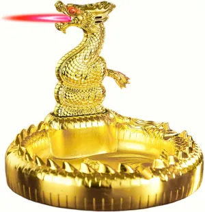 Torch Lighter, Advanced Luxury Desktop Dragon-Shaped Butane Lighter, Cool Adjustable Jet Flame Lighter, Refillable Butane Lighter for Tabletop Ornament Men Boyfriends Indoor (Without Butane)-Gold