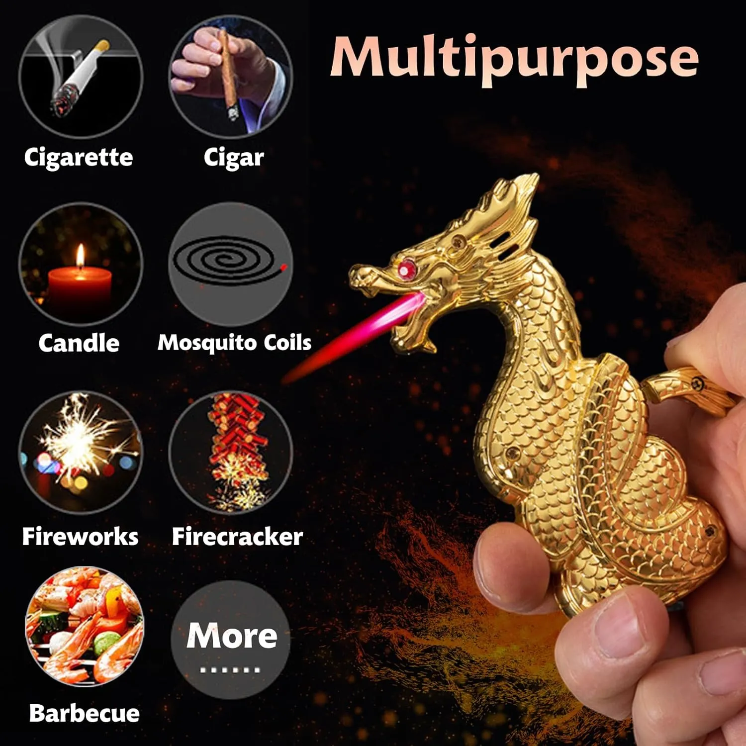 Torch Lighter, Advanced Luxury Desktop Dragon-Shaped Butane Lighter, Cool Adjustable Jet Flame Lighter, Refillable Butane Lighter for Tabletop Ornament Men Boyfriends Indoor (Without Butane)-Gold