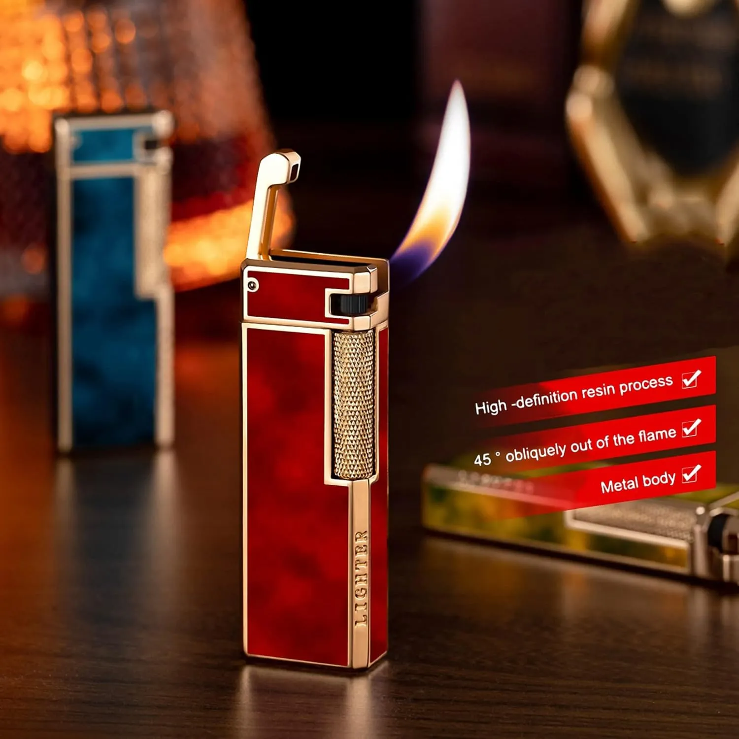 Torch Lighter, Blue Jet Flame Lighter, 45 ° Clamp The Flame Lighter, Butane Refillable Metal Lighter Adjustable Torch Lighter Great Tool for Candle Grill BBQ Brithday Gift (Fuel not Included) (Green)