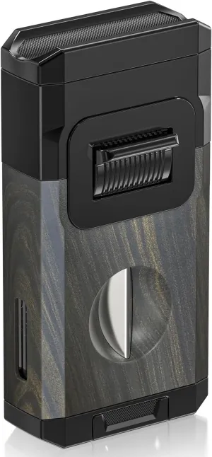 Torch Lighter Butane Refillable, Double Jet Flame Torch Lighter, All-in-One with V Cutter & Holder